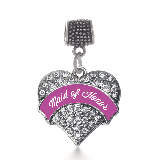 Silver Magenta Maid of Honor Pave Heart Memory Charm
