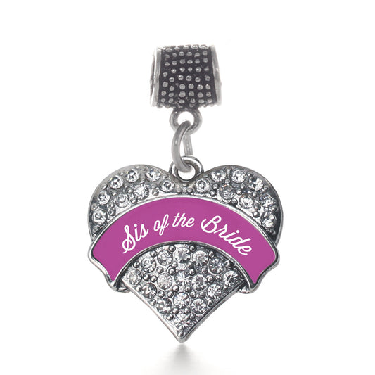 Silver Magenta Sis of Bride Pave Heart Memory Charm