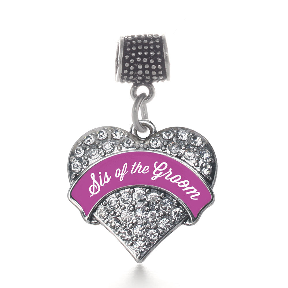 Silver Magenta Sis of Groom Pave Heart Memory Charm