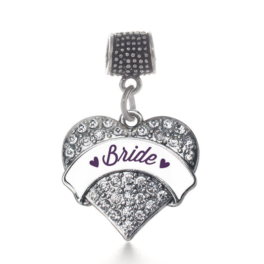 Silver Plum Bride Pave Heart Memory Charm