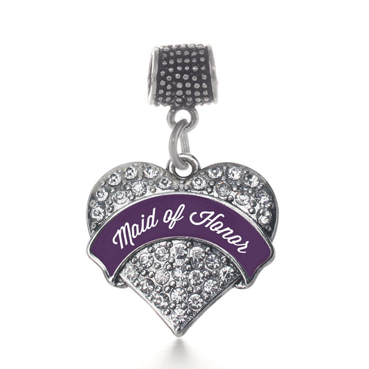Silver Plum Maid of Honor Pave Heart Memory Charm