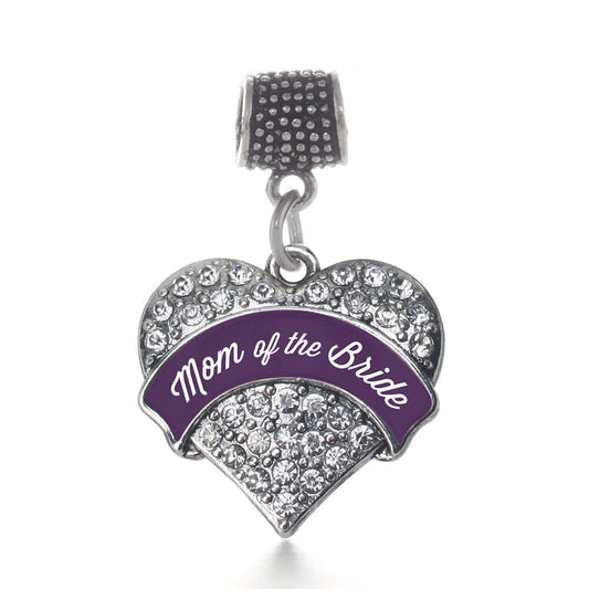 Silver Plum Mom of Bride Pave Heart Memory Charm