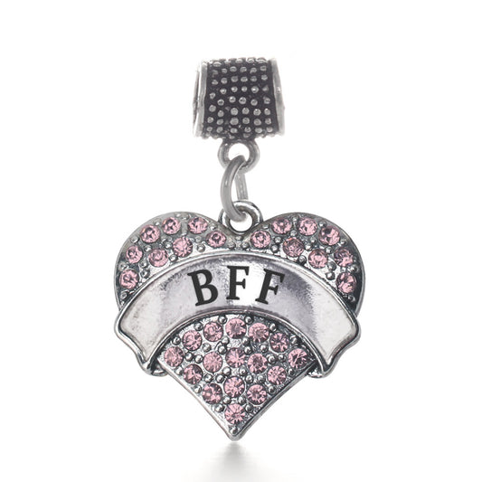 Silver Pink BFF Pink Pave Heart Memory Charm