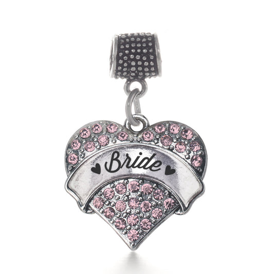 Silver Script Pink Bride Pink Pave Heart Memory Charm