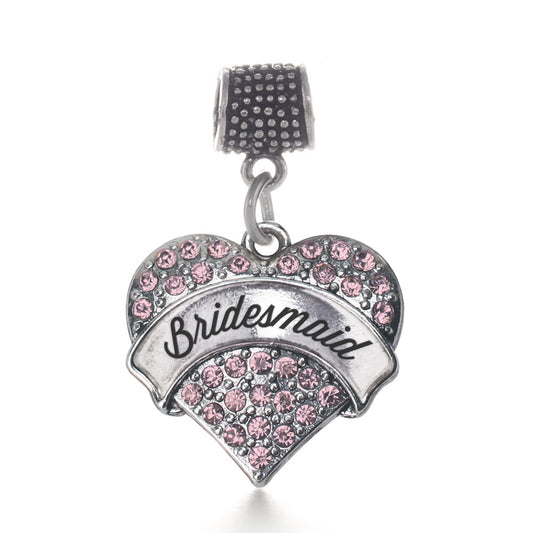 Silver Script Pink Bridesmaid Pink Pave Heart Memory Charm