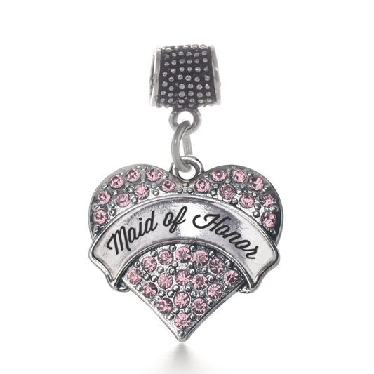 Silver Script Pink Maid of Honor Pink Pave Heart Memory Charm