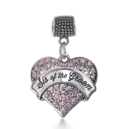 Silver Script Pink Sis of the Groom Pink Pave Heart Memory Charm