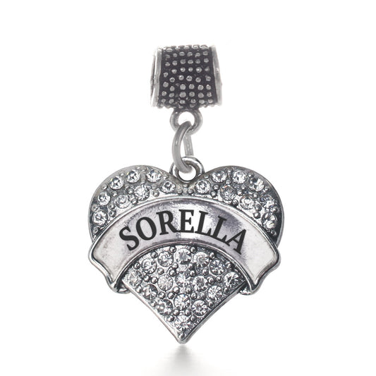 Silver Sorella - Sister in Italian Pave Heart Memory Charm