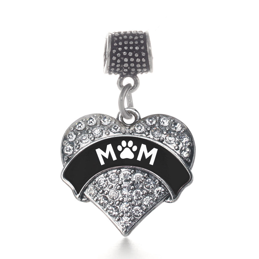 Silver Pet Mom - Paw Print Pave Heart Memory Charm