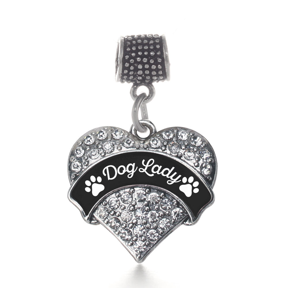 Silver Dog Lady - Paw Prints Pave Heart Memory Charm