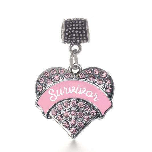 Silver Pink Script Survivor Pink Pave Heart Memory Charm