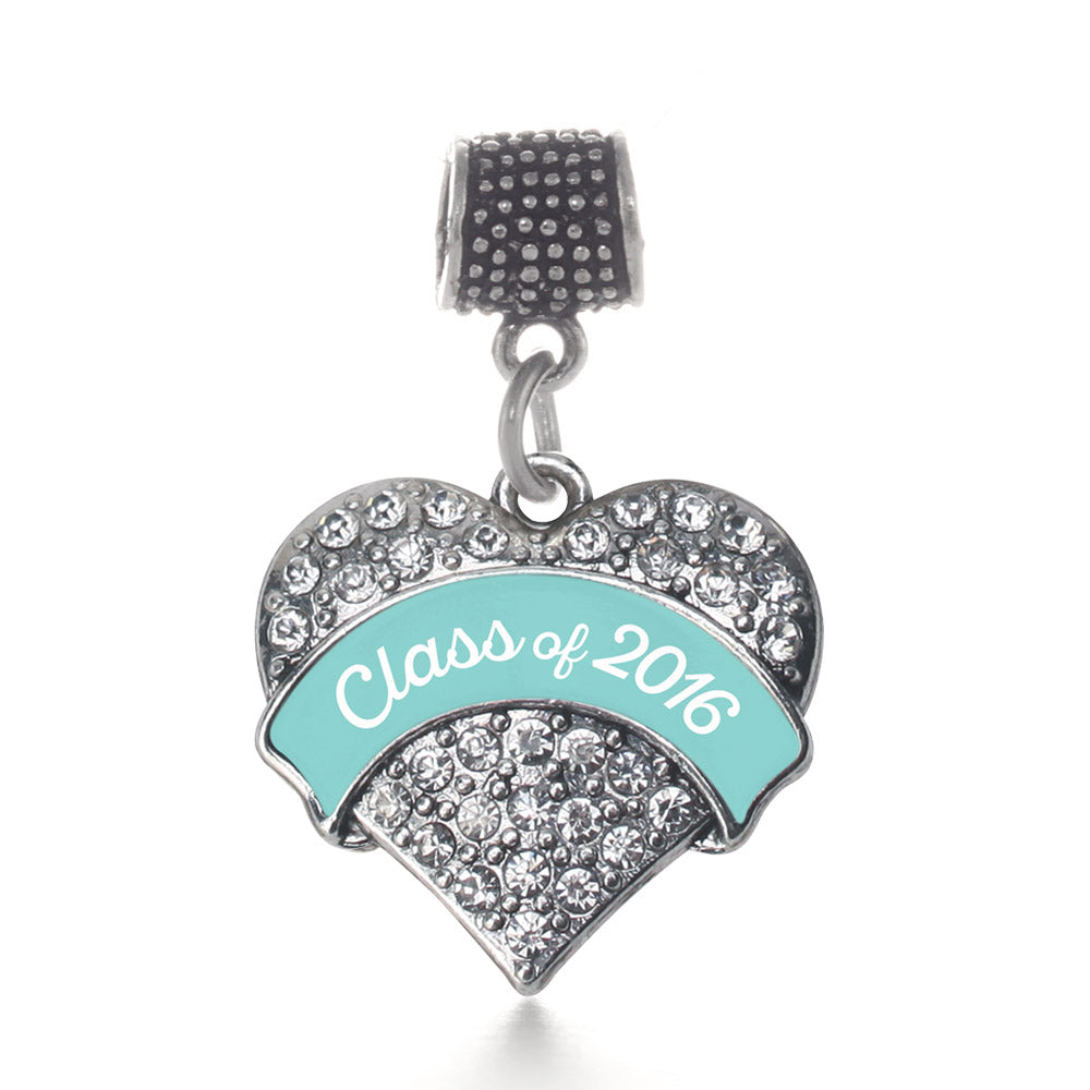 Silver Teal Class of 2016 Pave Heart Memory Charm
