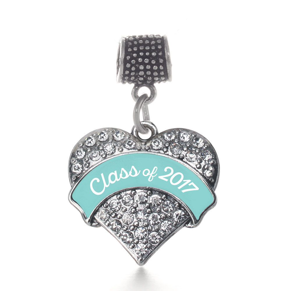 Silver Teal Class of 2017 Pave Heart Memory Charm