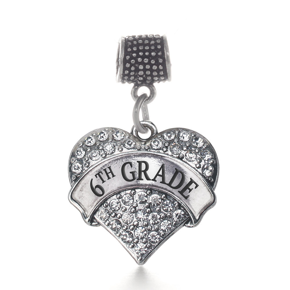 Silver 6th Grade Pave Heart Memory Charm