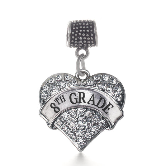 Silver 8th Grade Pave Heart Memory Charm