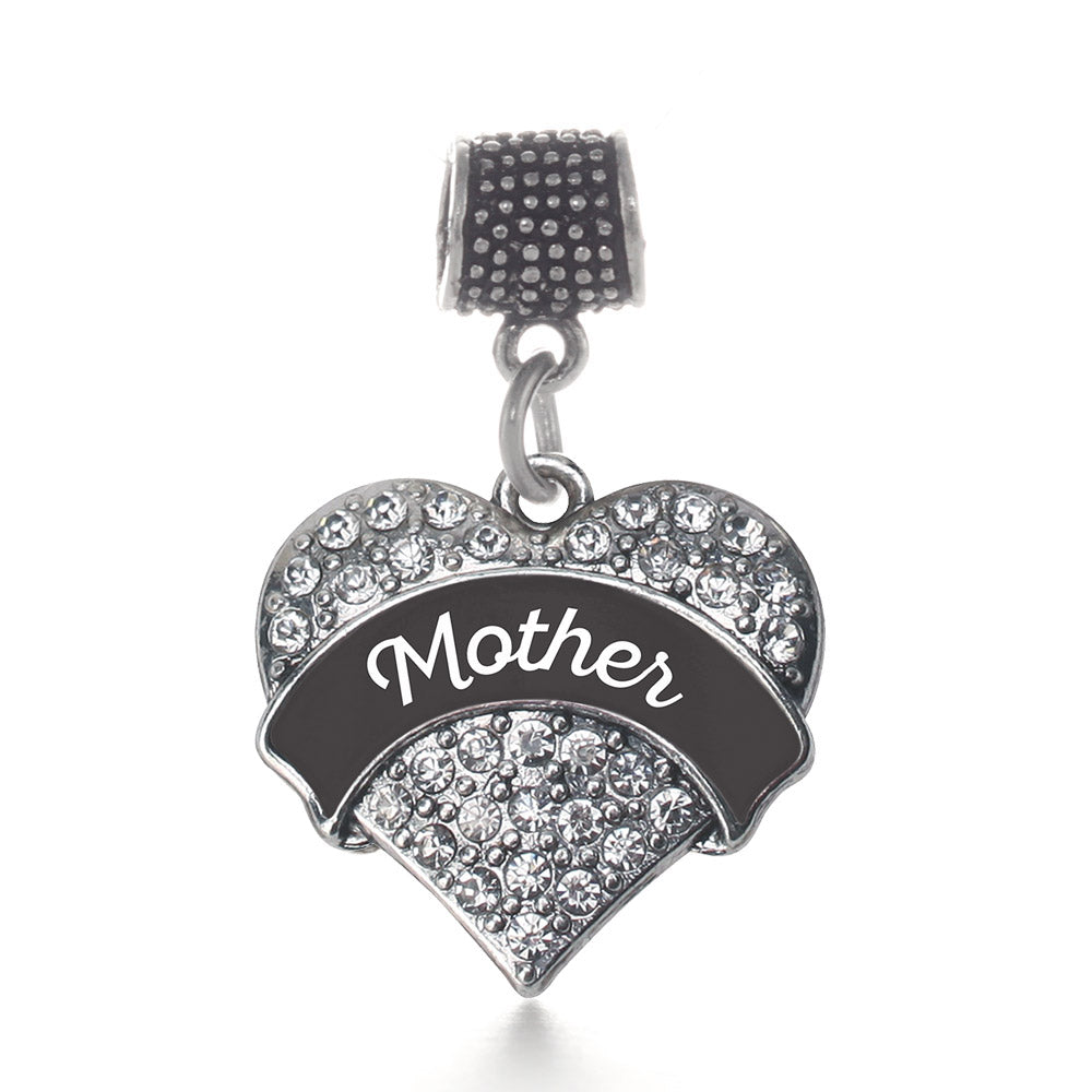 Silver Black and White Mother Pave Heart Memory Charm