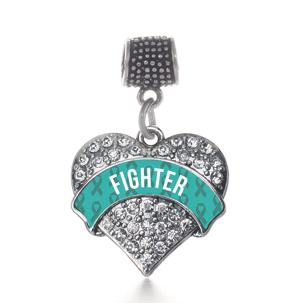 Silver Teal Fighter Pave Heart Memory Charm