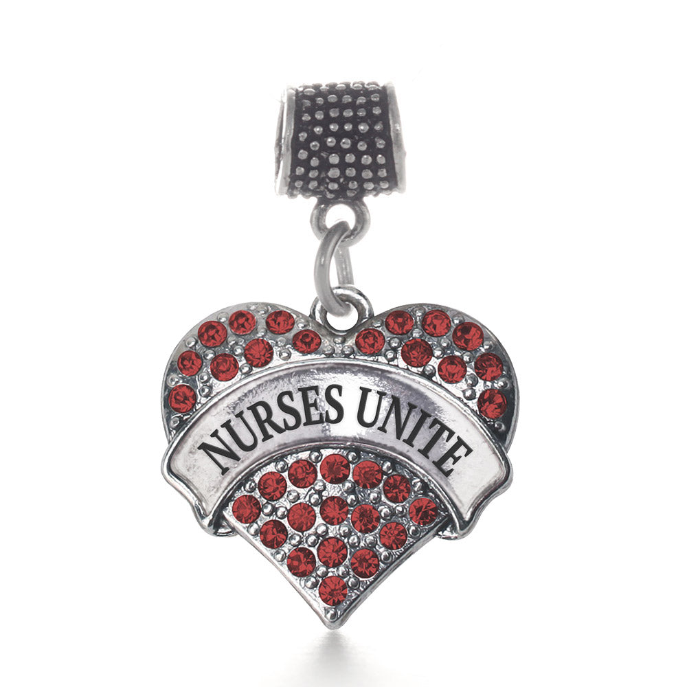 Silver Nurses Unite Red Pave Heart Memory Charm
