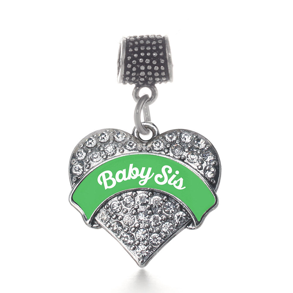 Silver Emerald Green Baby Sister Pave Heart Memory Charm