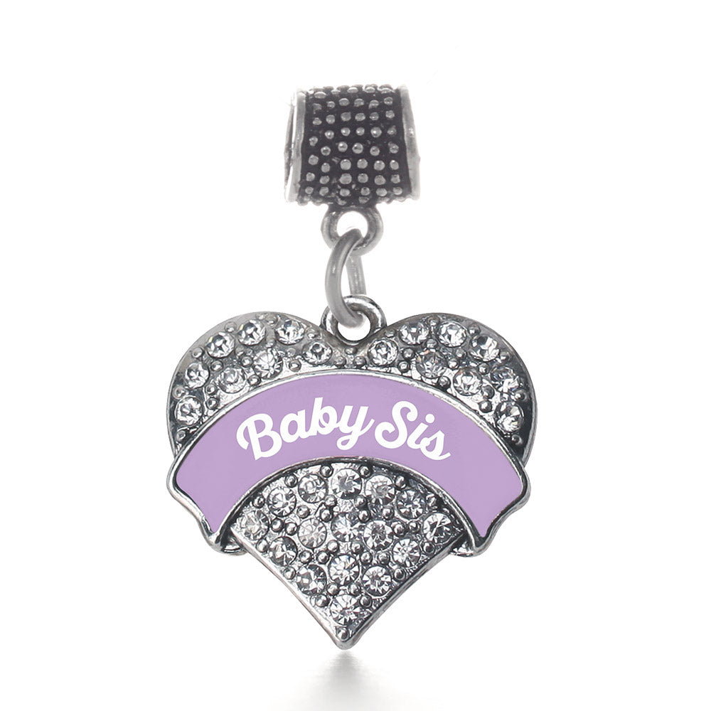 Silver Lavender Baby Sister Pave Heart Memory Charm