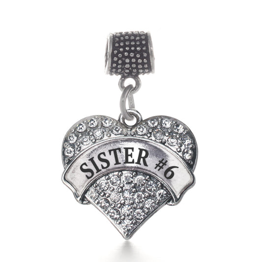 Silver Sister #6 Pave Heart Memory Charm