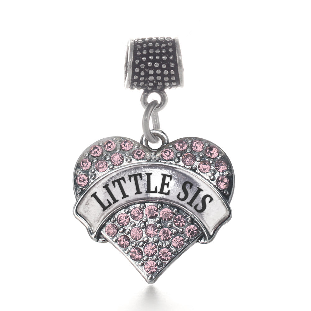 Silver Little Sis Pink Pink Pave Heart Memory Charm
