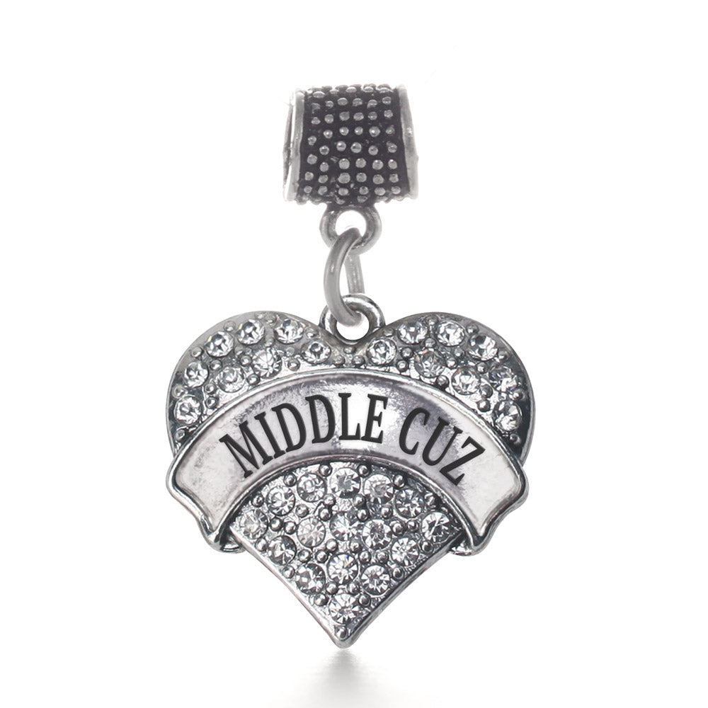 Silver Middle Cuz Pave Heart Memory Charm