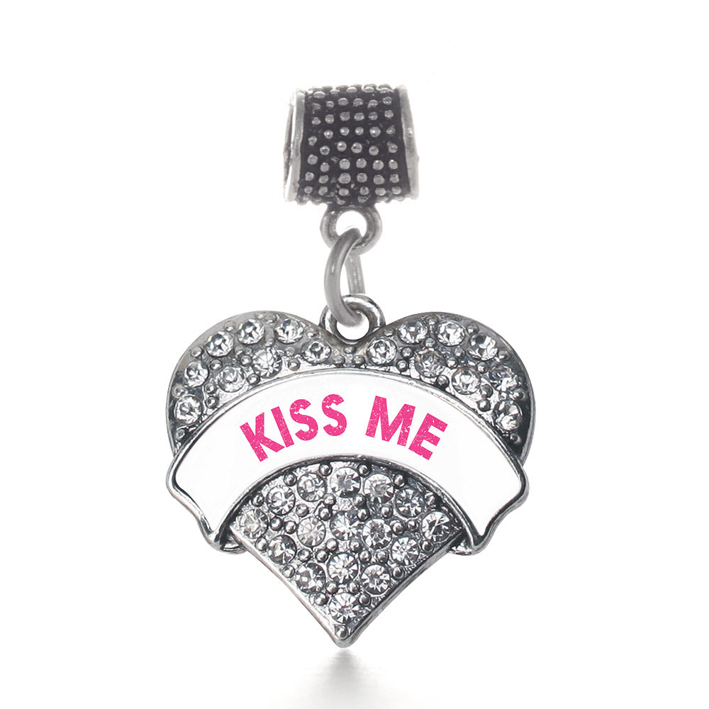 Silver Kiss Me White Candy Pave Heart Memory Charm