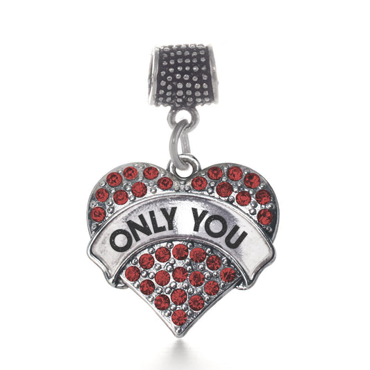 Silver Only You Red Candy Red Pave Heart Memory Charm
