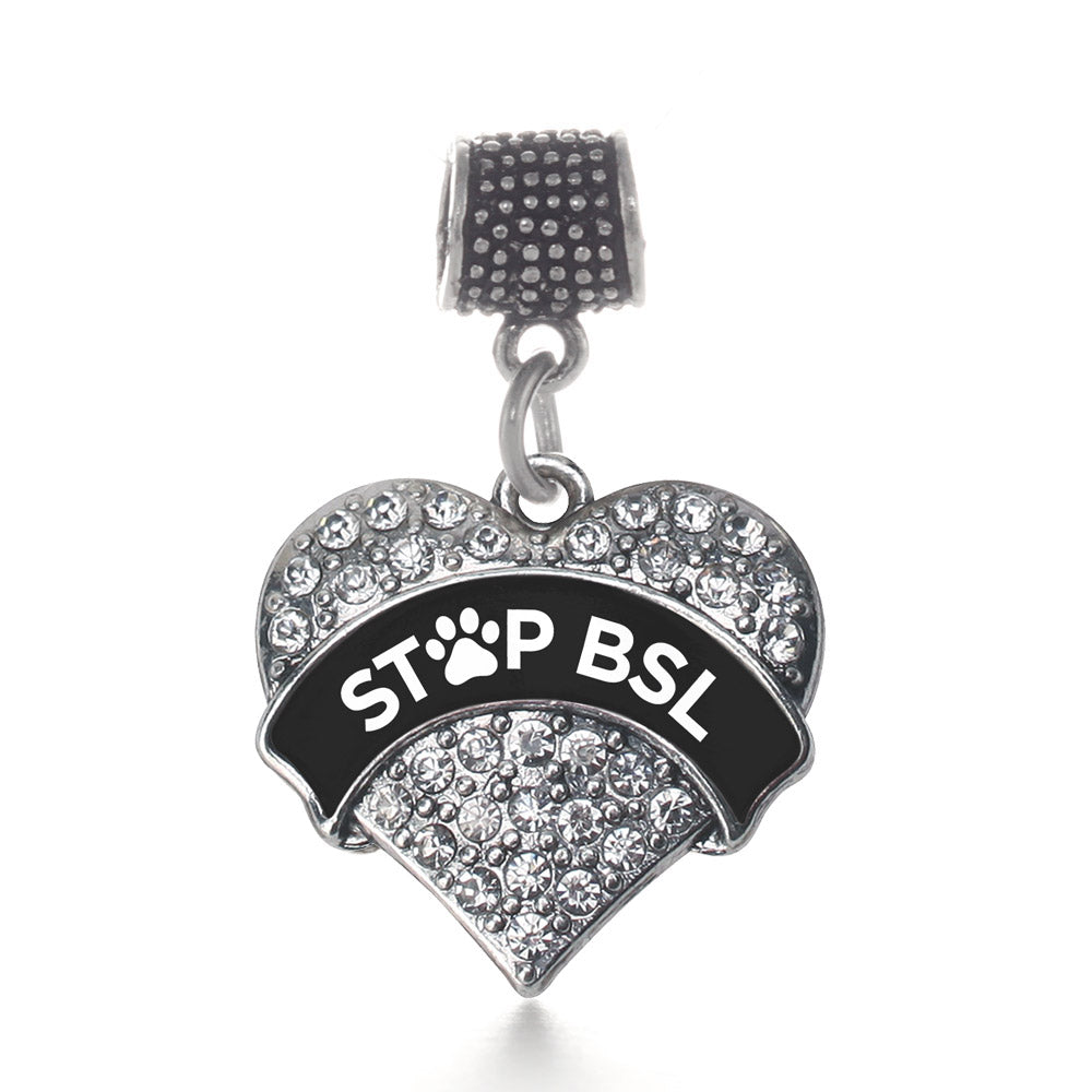 Silver STOP BSL Pave Heart Memory Charm