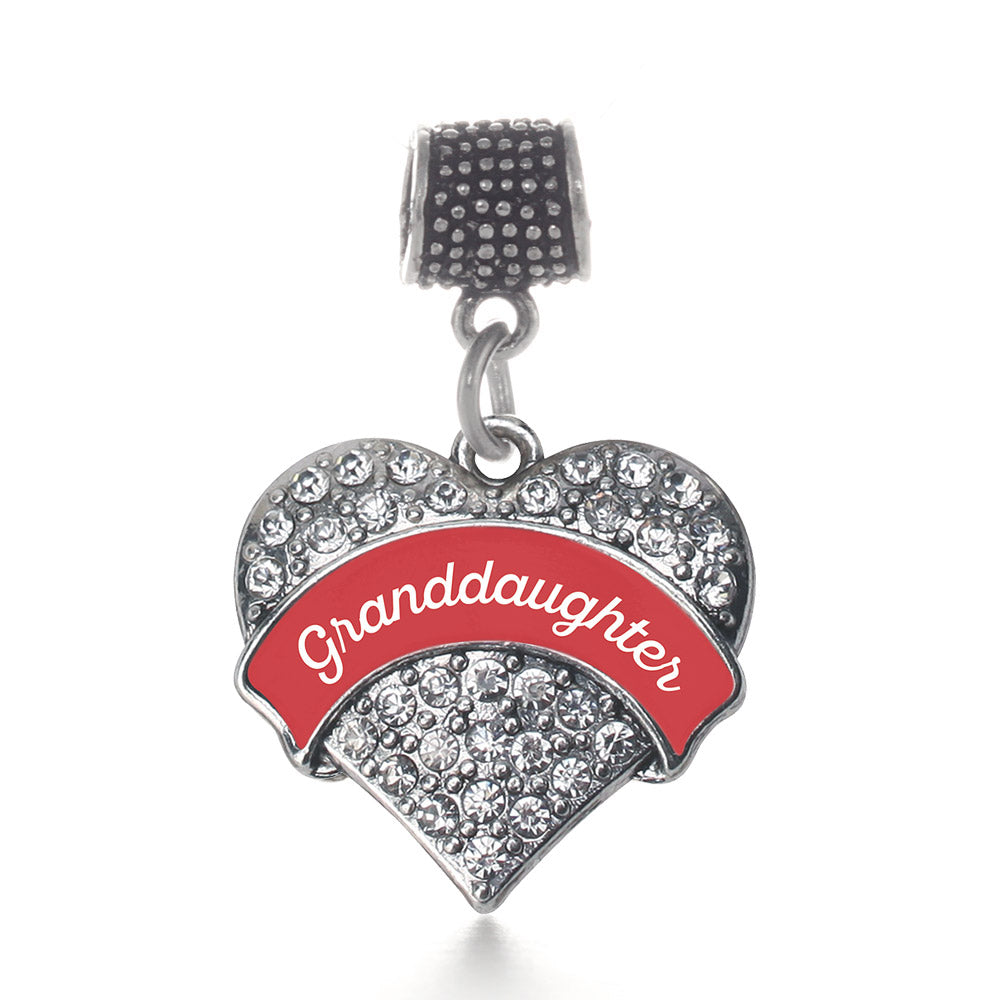 Silver Red Granddaughter Pave Heart Memory Charm