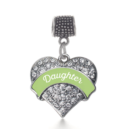 Silver Sage Green Daughter Pave Heart Memory Charm