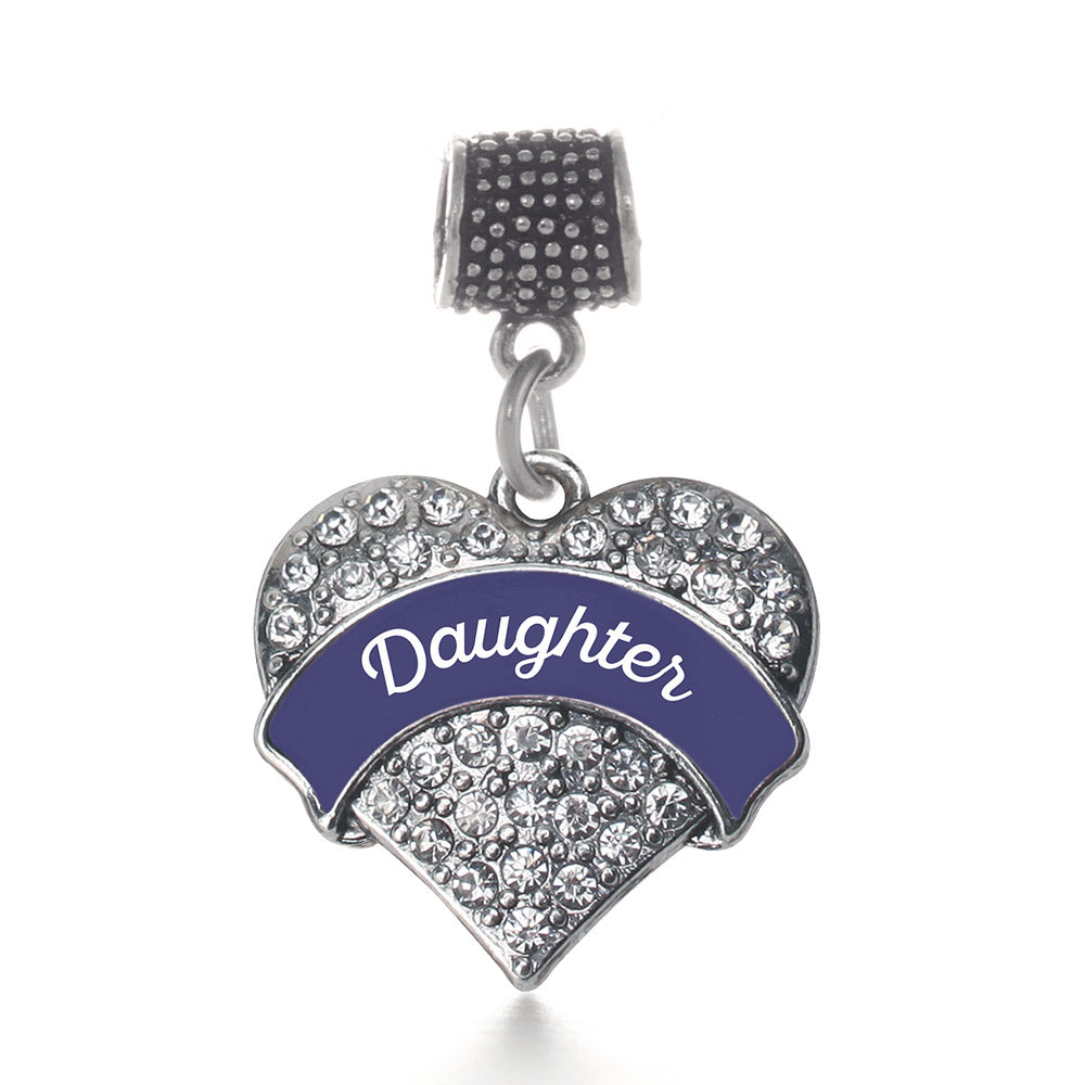 Silver Navy Blue Daughter Pave Heart Memory Charm