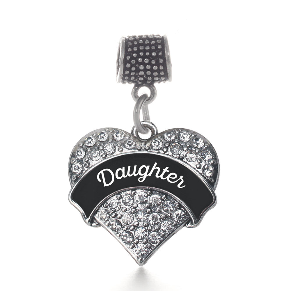 Silver Black and White Daughter Pave Heart Memory Charm