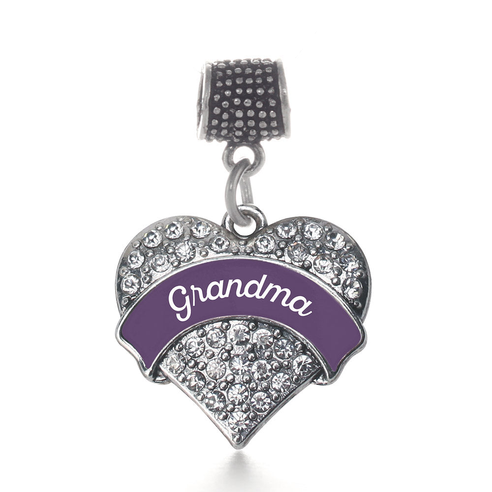 Silver Plum Grandma Pave Heart Memory Charm