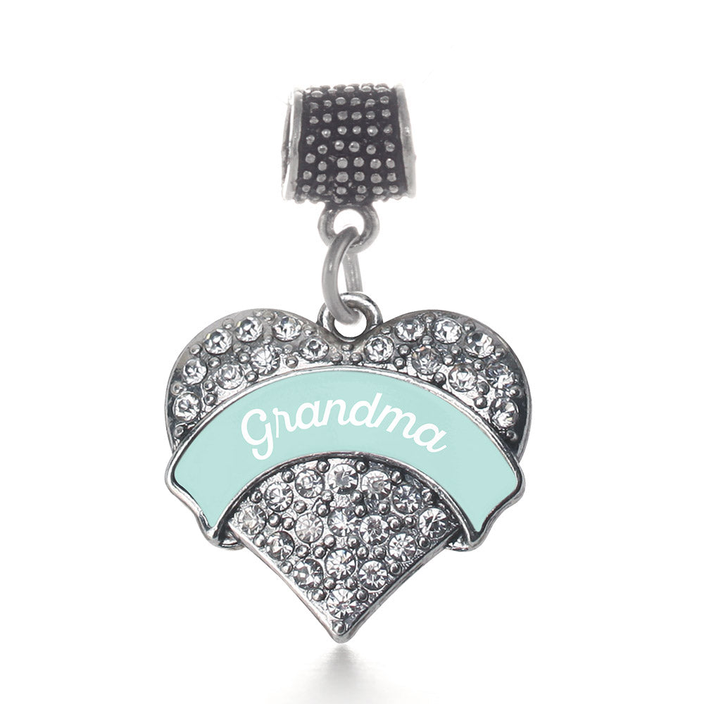 Silver Mint Grandma Pave Heart Memory Charm