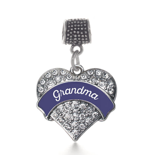Silver Navy Blue Grandma Pave Heart Memory Charm