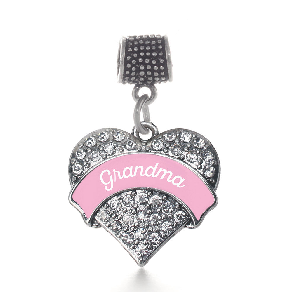 Silver Pink Grandma Pave Heart Memory Charm