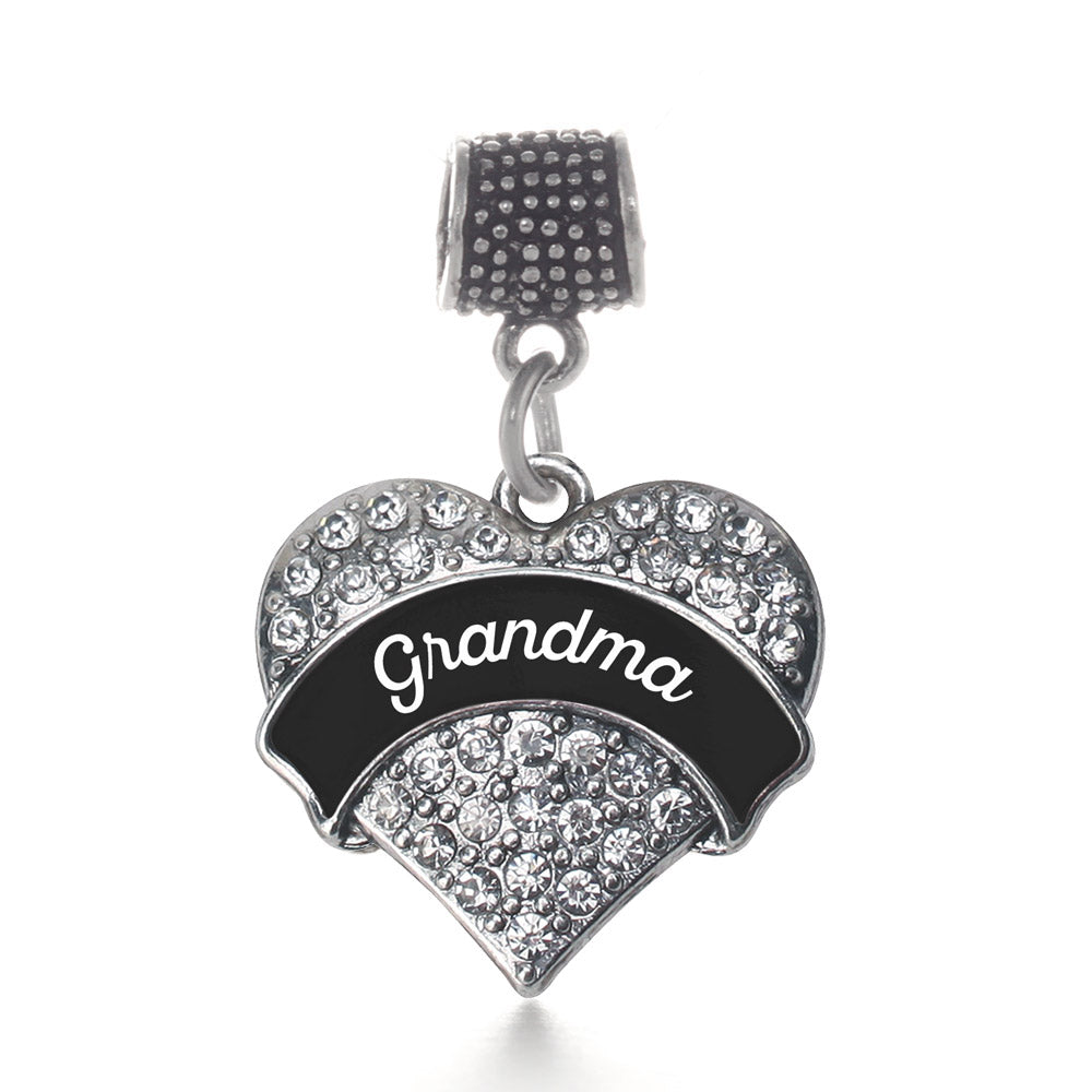 Silver Black and White Grandma Pave Heart Memory Charm