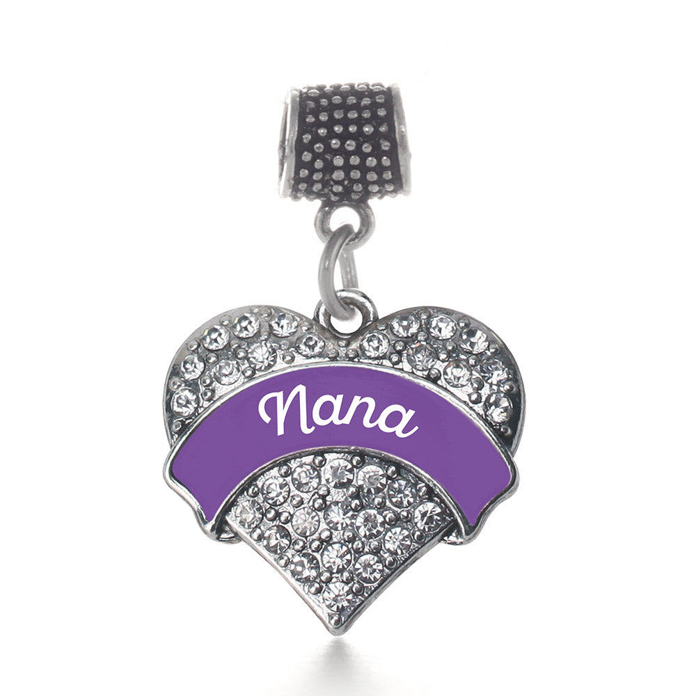 Silver Purple Nana Pave Heart Memory Charm