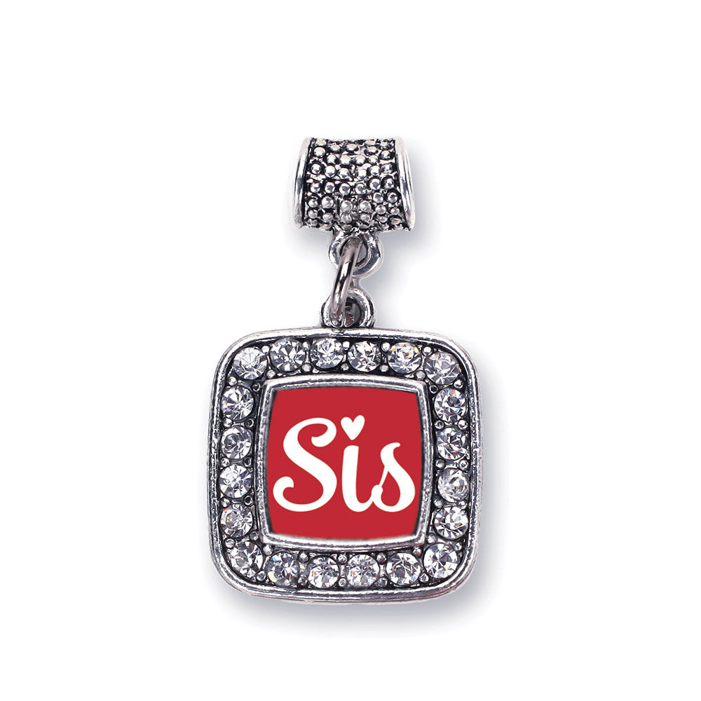 Silver Sis Red Script Square Memory Charm