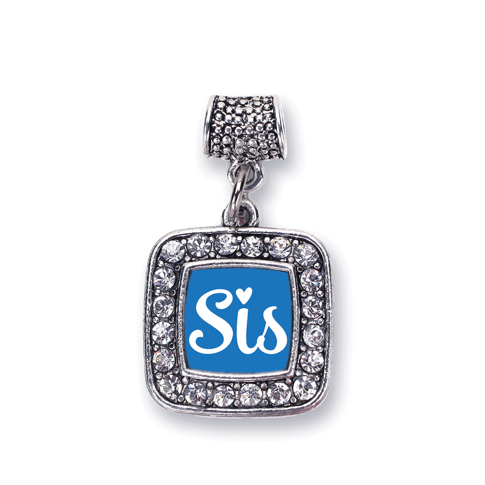 Silver Sis Blue Script Square Memory Charm