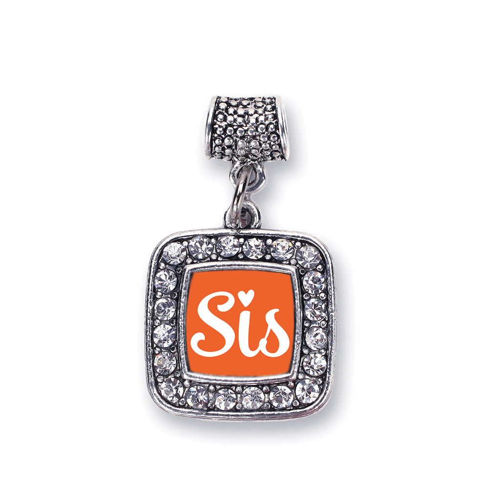 Silver Sis Orange Script Square Memory Charm