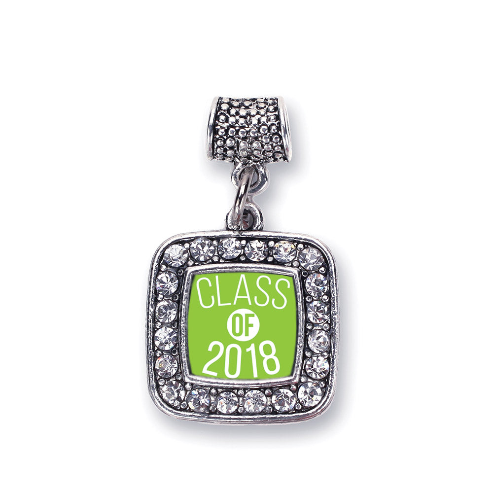Silver Lime Green Class of 2018 Square Memory Charm