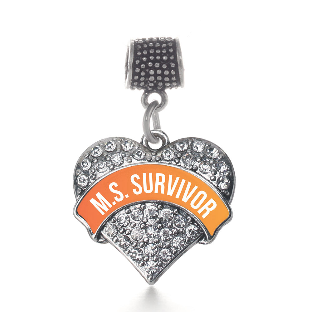 Silver M.S. SURVIVOR Pave Heart Memory Charm
