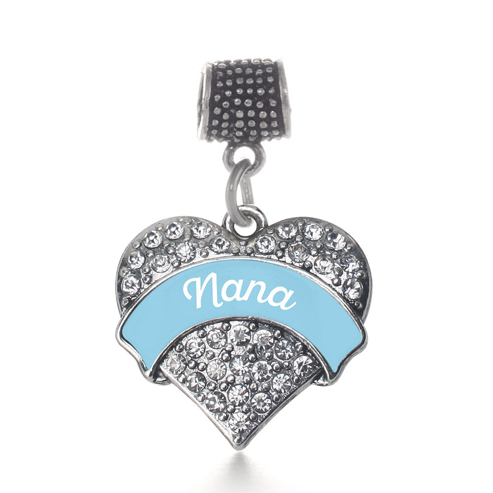 Silver Light Blue Nana Pave Heart Memory Charm
