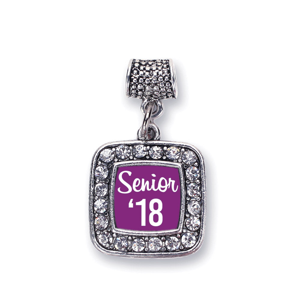 Silver Purple Senior '18 Square Memory Charm
