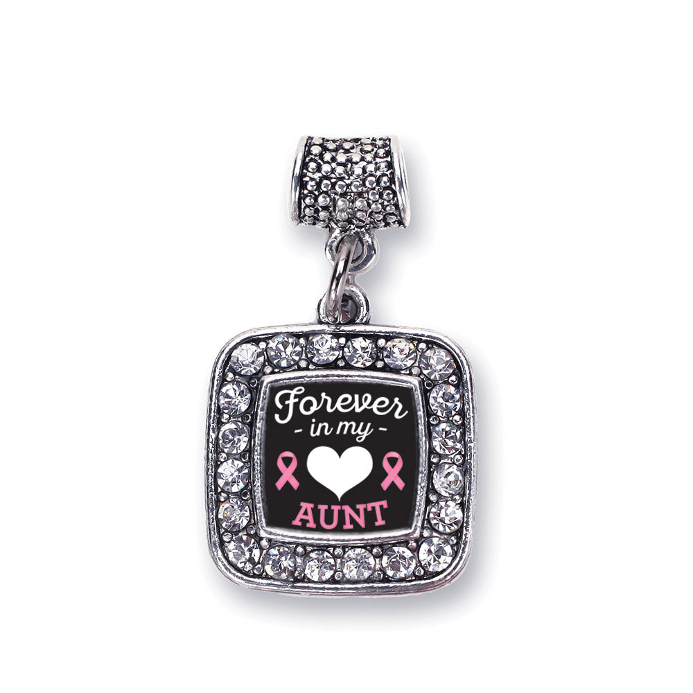 Silver Forever in my Heart Aunt Breast Cancer Support Square Memory Charm