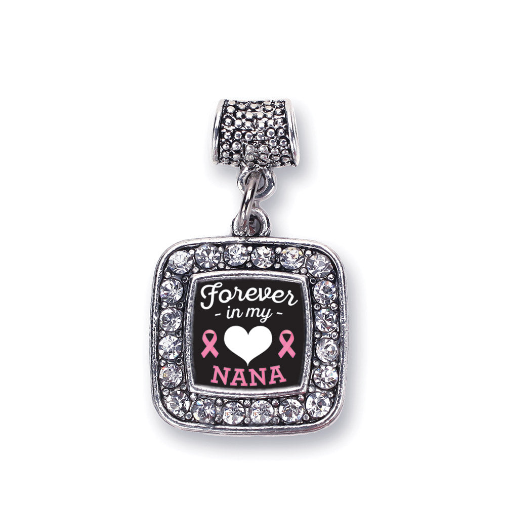 Silver Forever in my Heart Nana Breast Cancer Support Square Memory Charm