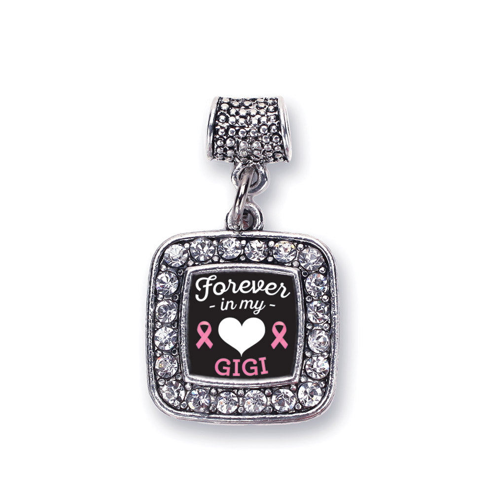 Silver Forever in my Heart Gigi Breast Cancer Support Square Memory Charm